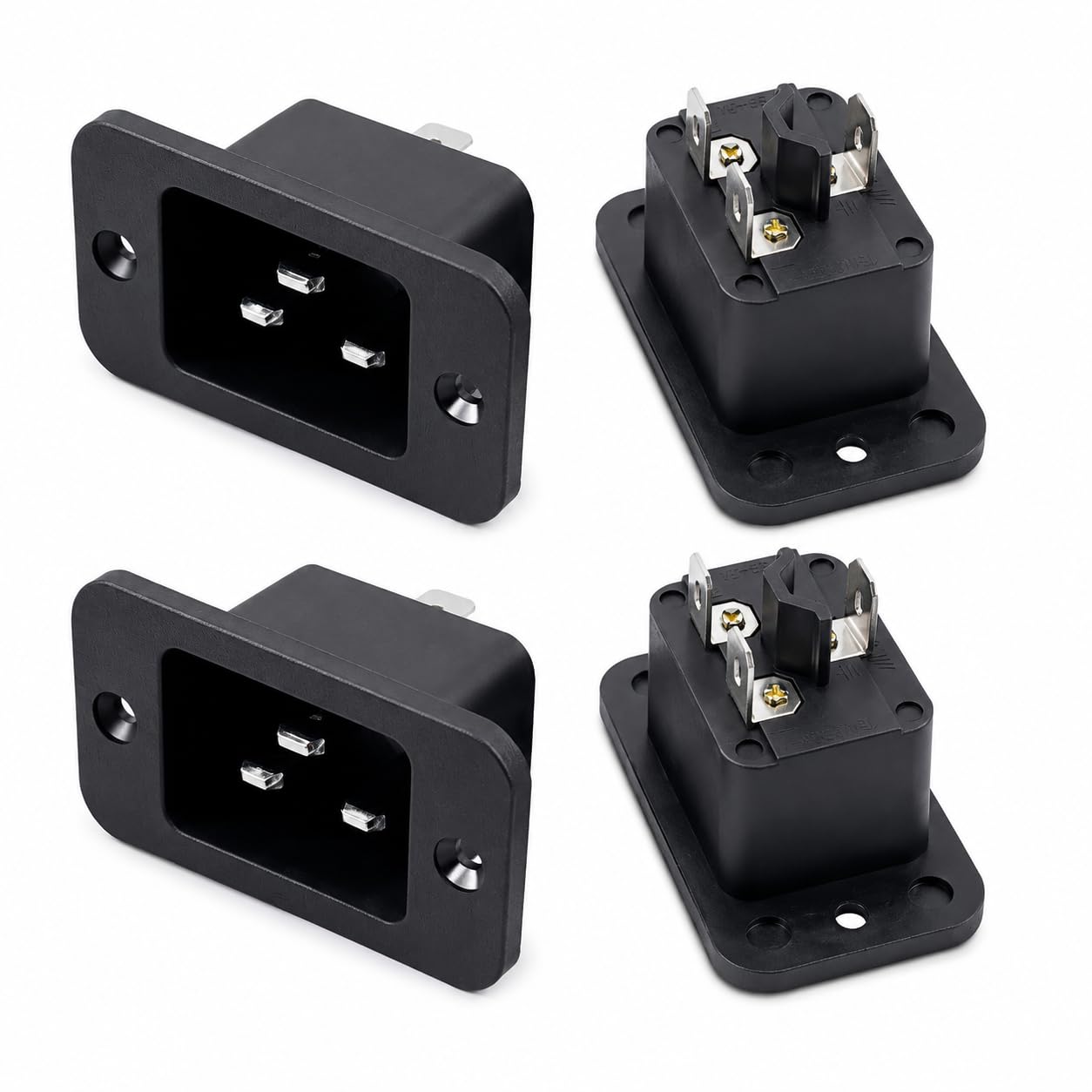 Aoowei IEC320 C20 Male Inlet Power Socket Connector, 3-Pin Panel Mount Plug 16A 250V, 4-Pack, Compact Chassis Socket for Industrial, Lab, Audio & Home Appliances