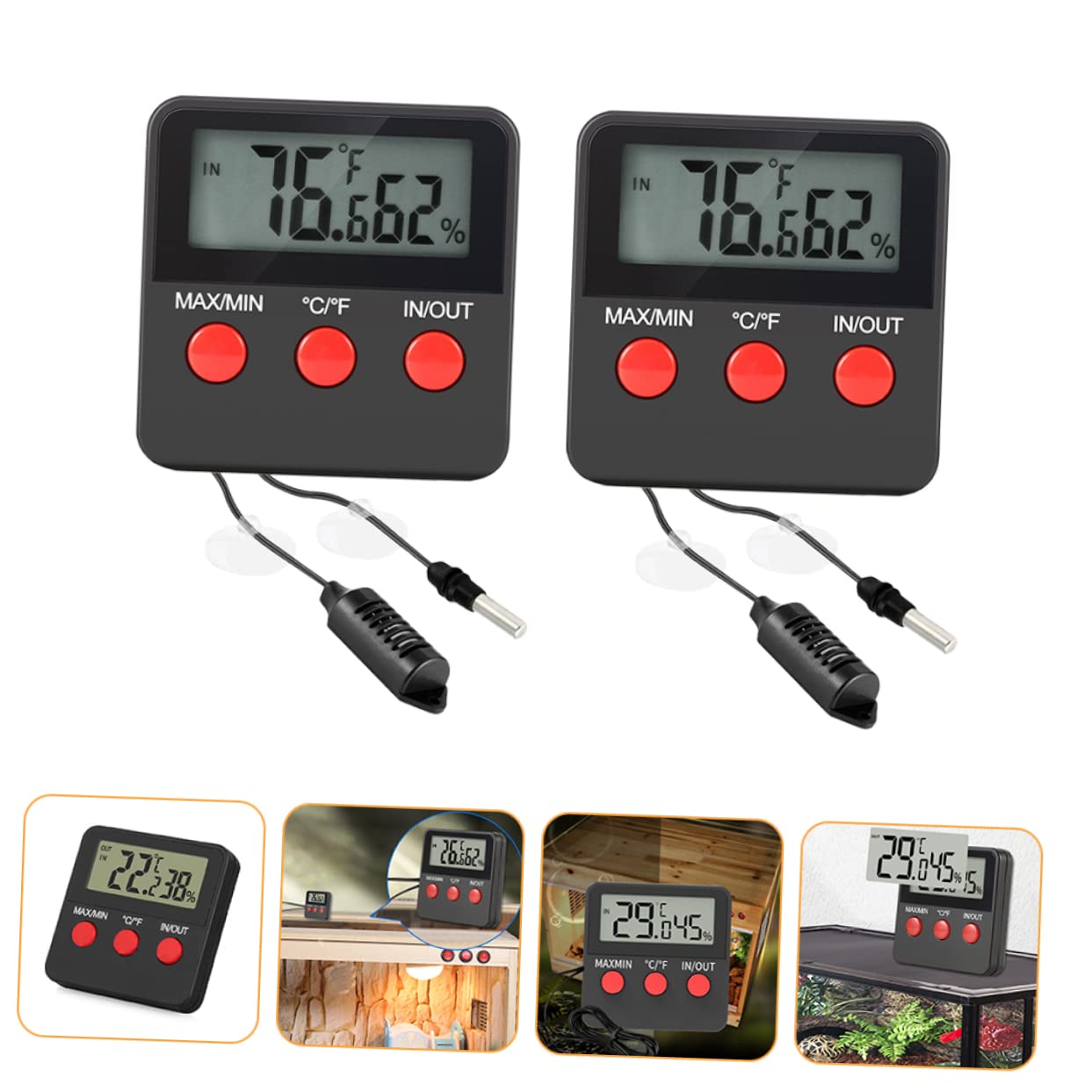 Toddmomy 2juegos Termómetro Higrómetro Para Reptiles De Accesorios Para Acuarios De Tortugas y Lagartos Medidor De Humedad y Temperatura Digital Para Terrarios Termómetro Para Huevos