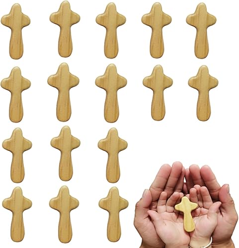 EAEDMY 16 cruces pequeñas de mano, cruz portátil de madera de pino, cruz de oración de Jesús para ocasión religiosa o comunión, 2.44 pulgadas (16