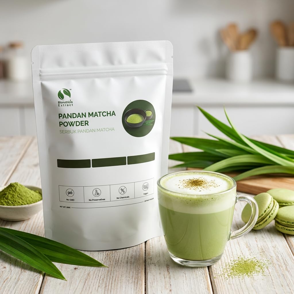 Polvo Pandan Matcha 200g – Mezcla de Pandan y Té Matcha – Sin Aditivos – Vegano y Halal – Para Lattes, Batidos, Postres, Repostería – Aroma Natural de Pandan