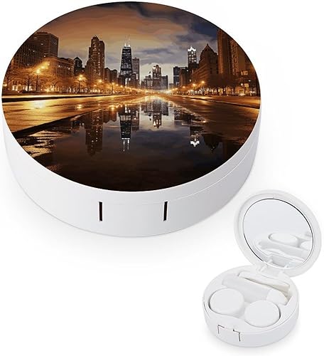 Contact Lens Case Travel Chicago Print Contact Cases Box With Mirror Solution Bottle Applicator Removal Tool Kit For Daily Outdoor