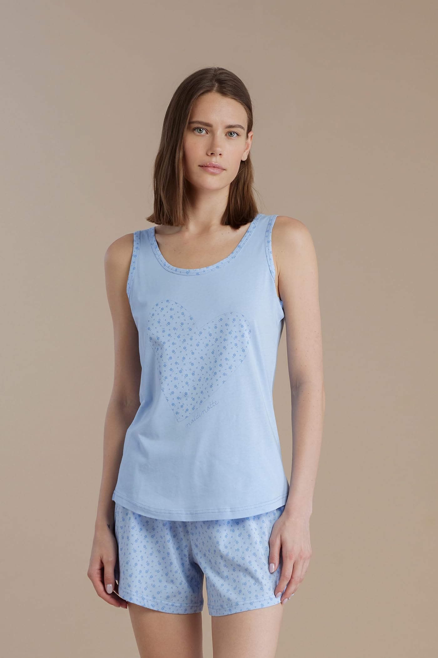 Noidinotte -Pigiama Donna in Cotone Top Spalla Larga e Pantalone Corto Articolo Little Flower