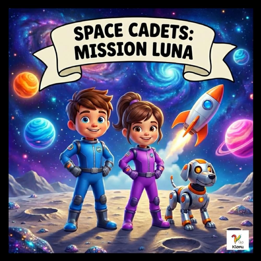 Space Cadets: Mission Luna: A Fun and Educational Space Coloring Book for Kids Ages 4-8: Featuring Astronauts, Rockets, Planets, Aliens, and Robot Dogs