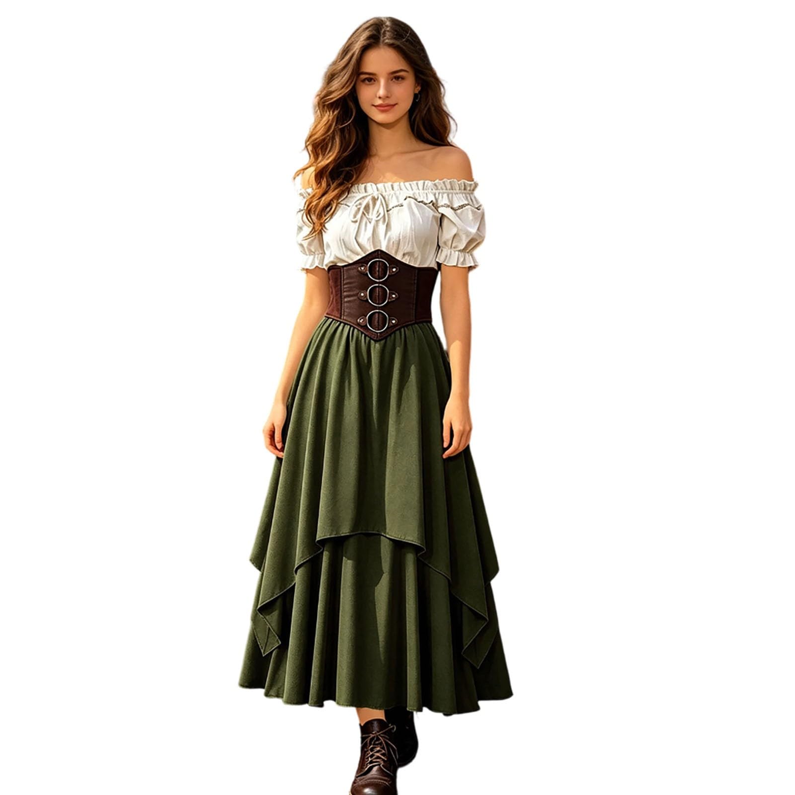 Abbigliamento medievale da donna, costume da pirata da donna, per cosplay, gonna asimmetrica, con maniche a lanterna, schiena scoperta, corsetto da pirata e gonna vichinga, outfit da pirata per