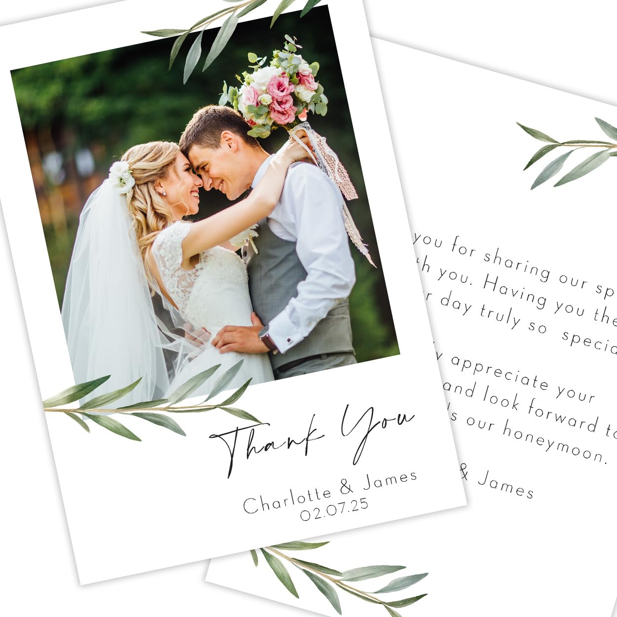 Paper Themes Personalised Photo Upload Wedding Thank You Cards (Olive Branch 36PK) โ image 1