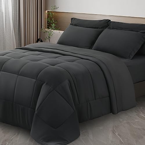 KELTARO Juego de edredón de tamaño matrimonial con 7 piezas de cama en una bolsa, juegos de ropa de cama para todas las estaciones con edredón suave