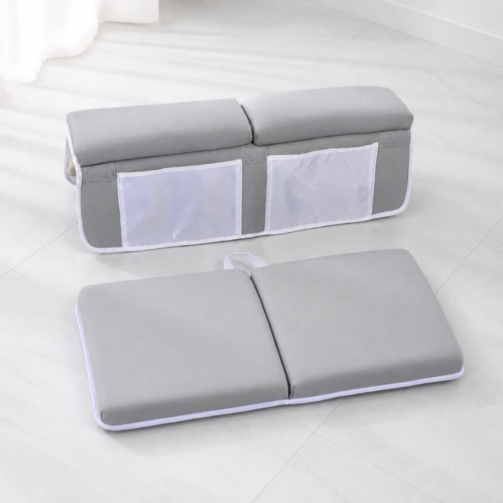 Inginocchiatoio da Bagno Antiscivolo, Grigio Chiaro – Modello Con Tasca Standard E 4 Ventose