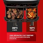 T-fal XXL Dual Air Fryer, 11.6 Quart, 7 in 1 cooking programs, dual basket air fryer, airfryer, extra crisp, roast, bake, reheat, dehydrate, sync mode, Dishwasher Safe components, Black