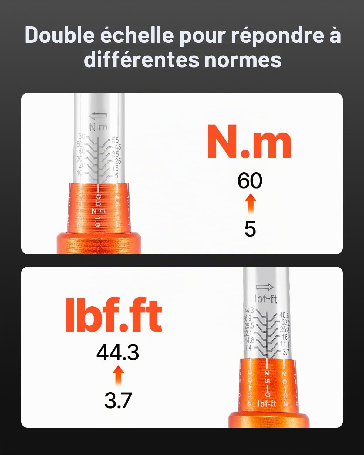 VEVOR Clé Dynamométrique à Déclenchement Entraînement 9,5 mm 5-60 N.m, Jeu de Clés à Cliquet Bidirectionnelles, Haute Précision, 72 Dents, avec Douilles, Embouts, Rallonge et Adaptateur, Réparation