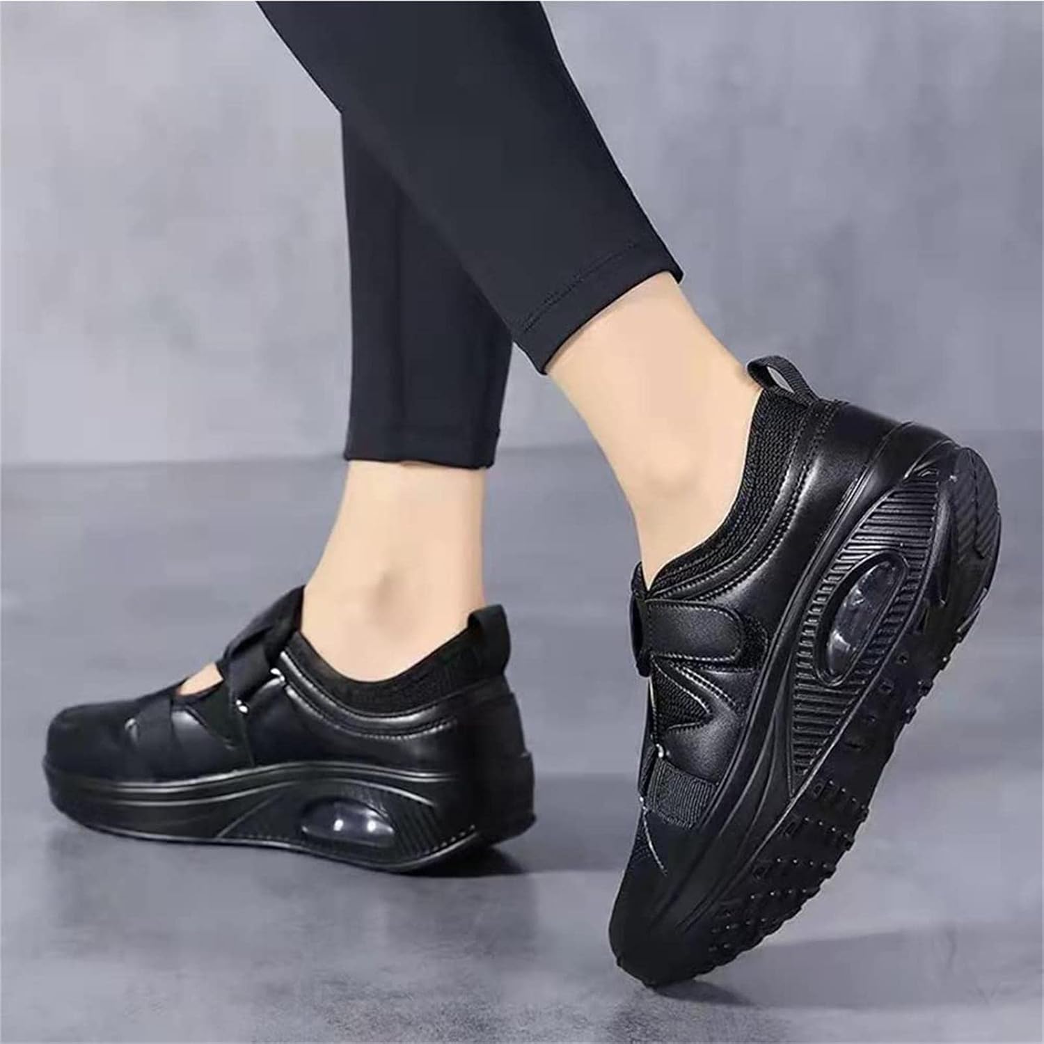 Women's Orthopedic Diabetic Shoes, Non Slip Air Cushion Walking Shoes with Arch Support Sneakers Breathable Knit Mesh Shoes for Arthritis Thumb Valgus Senior,Black,8.5