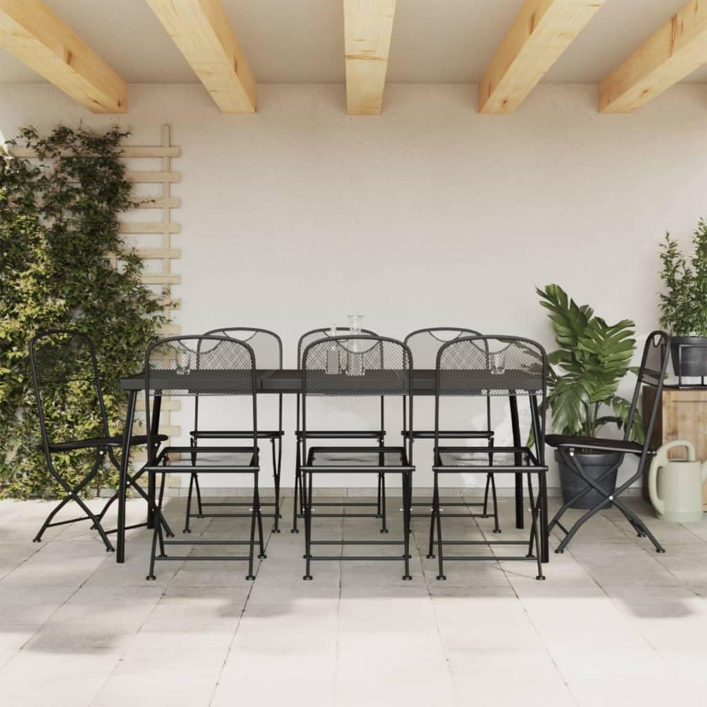 Set di 9 mobili da giardino antracite, 165 cm, tavolo in metallo, griglia estensibile, pieghevole, per terrazza, giardino, balcone, design salvaspazio