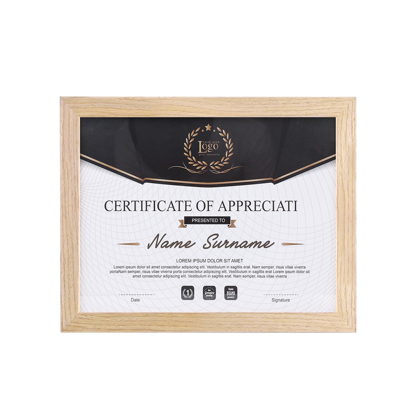 kinlink 8.5x11 picture frame natural, wood diploma frame with acrylic plexiglass for pictures, certificate degree document frame, tabletop and wall mounting display, 1 pack