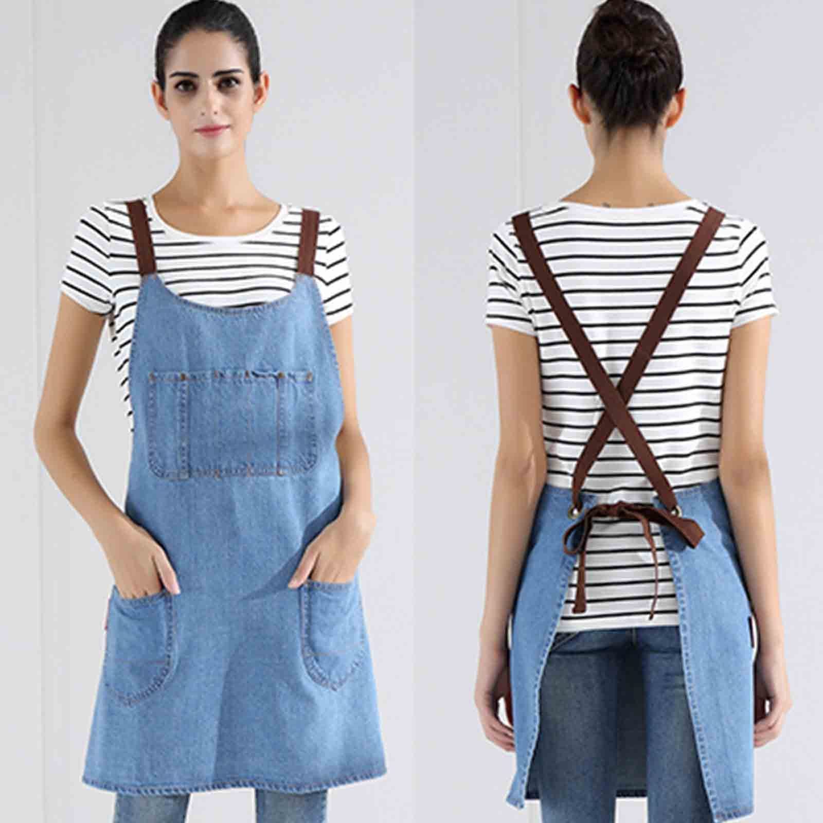 SHAUNI Delantal de barberología para hombre, delantal de chef, espalda cruzada, con bolsillos para chefs y camareros