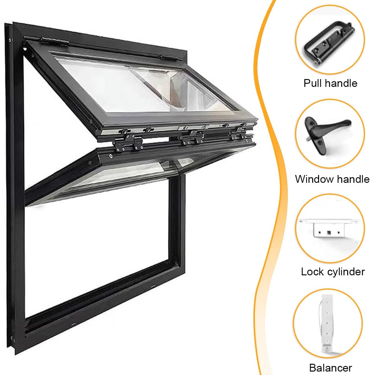 Fenêtre de service pliante en aluminium Cum pour café et camion de restauration, design coulissant en verre trempé, verrouillable, 111,7 x 121,9 cm – Améliorez votre service
