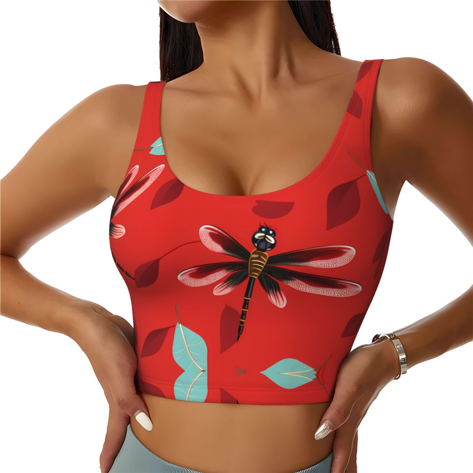 Chaleco deportivo para mujer HYTTER libélula roja que evita rozaduras en yoga y fitness 8