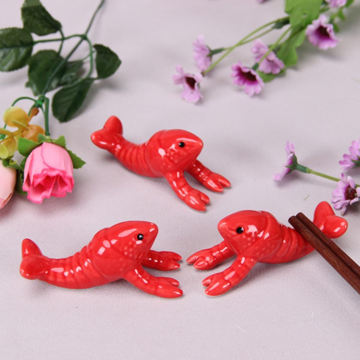 4pcs Red Ceramic Animal Shape Chopstick Holder for Tabletop Dining