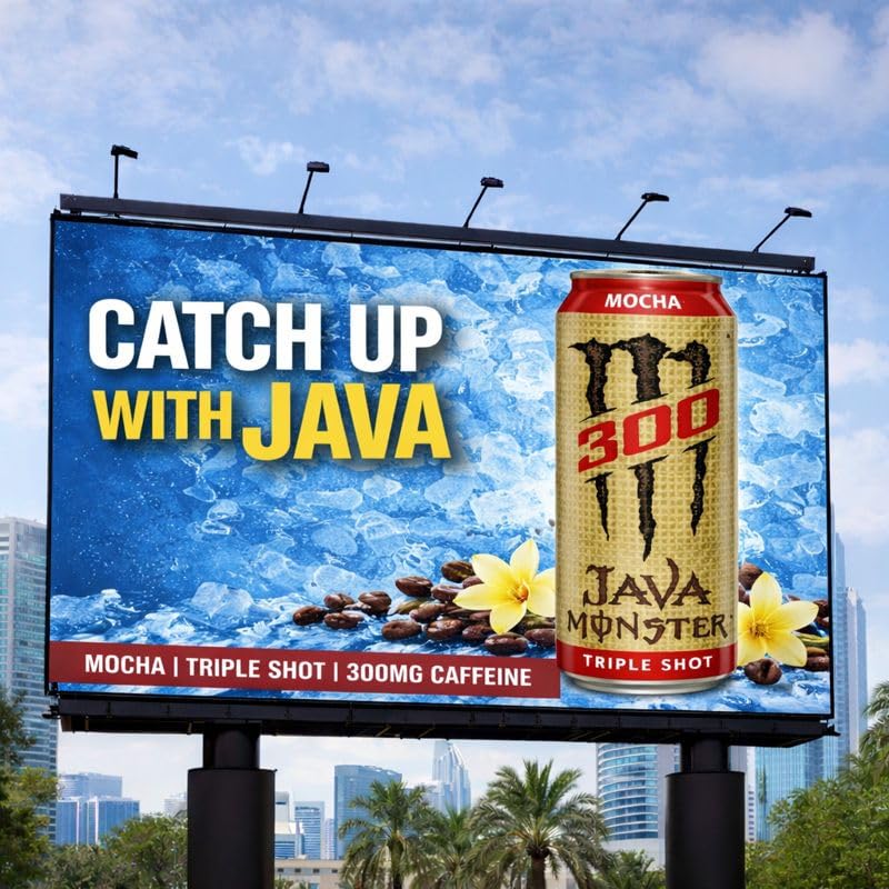 Image of Monster Java 300 Triple Shot Mocha Coffee Drink (Pack Of 3) - 443ml Can By COUGAR | High Caffeine Energy | Rich Mocha Coffee with Chocolate Notes | Ready to Drink Energy Beverage | Boost, Focus & Performance - (Imported-USA)