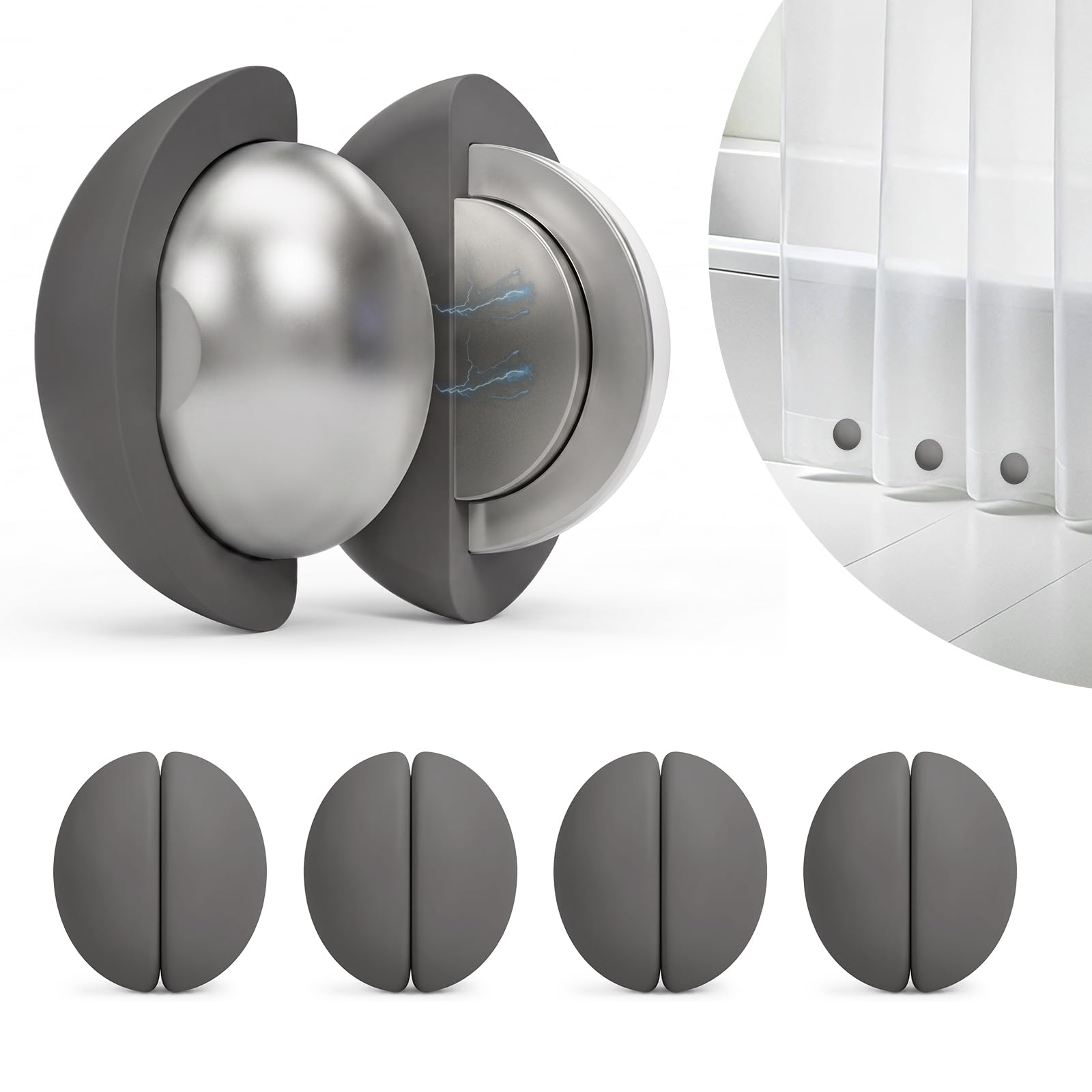5 Pairs Shower Curtain Weights, Silicone Wrapped Heavy Duty Magnets, Rustproof and Waterproof Magnets Weights for Stable Shower Curtains, Liners Weights for Drapery, Flag, Tablecloth(Grey, 5 Pairs)