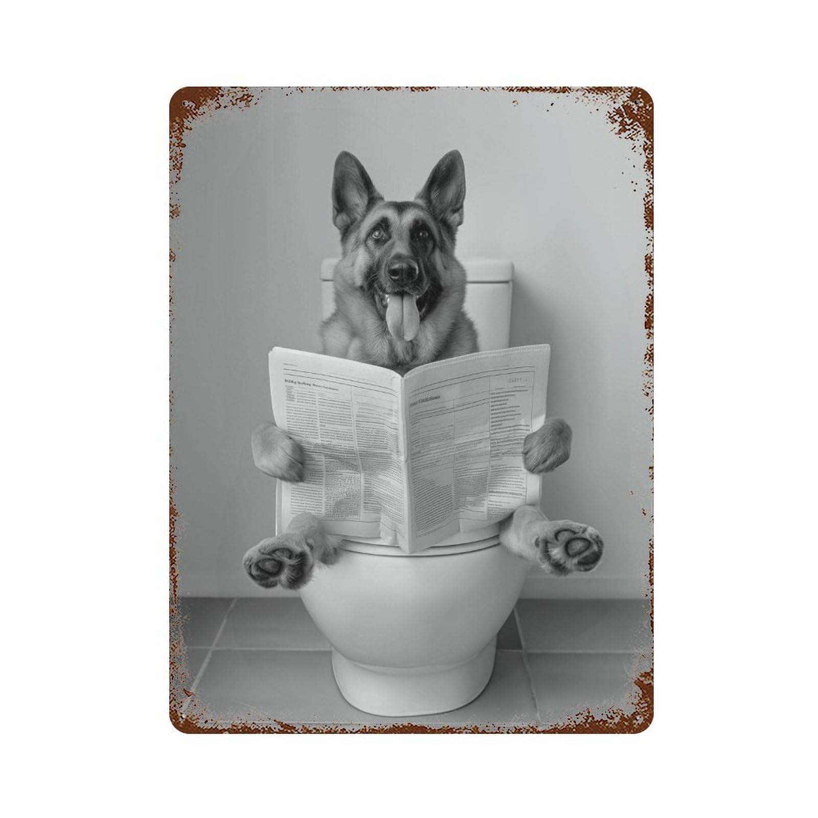 xiaoxiaoshen German Shepherd on Toilet Wall Art Wall Decor Art Metal Tin Poster Modern Home Decor Art Home Bar Shop Decorations Vintage Sign 40x30cm
