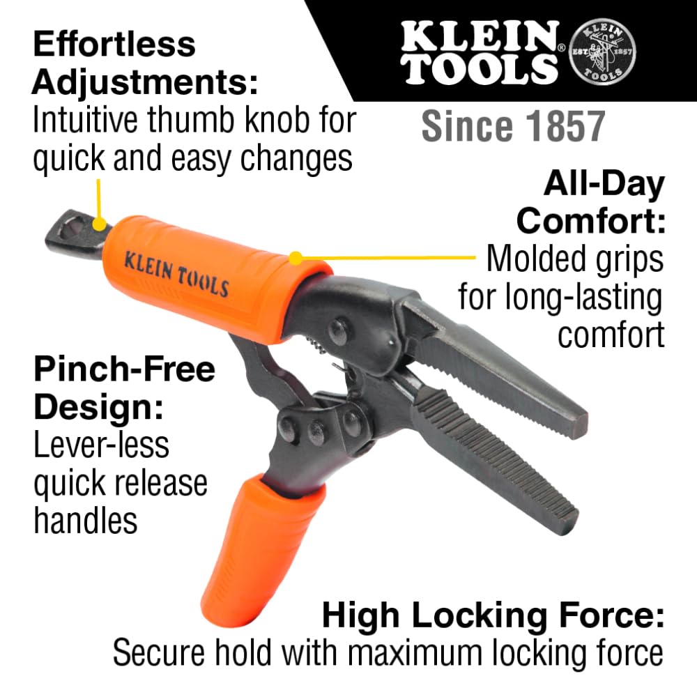 Klein Tools 38665 Juego de alicates de bloqueo, punta larga de 6 pulgadas, mandíbula curvada de 7 y 10 pulgadas, alto par, agarres de topo para sujetar y agarrar, 3 piezas