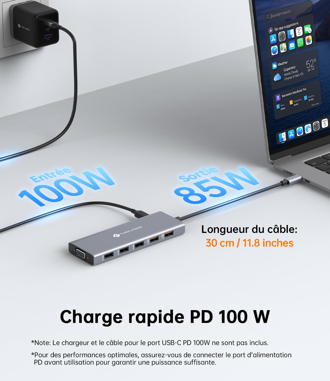 NOVOO Station d'accueil USB C 12-en-1 avec Triple écran, 2 Ports HDMI et VGA, Charge PD 100 W, 3 Ports de données 10 Gbps, Lecteur de Carte SD/TF pour MacBook, PC Dell, HP et Lenovo