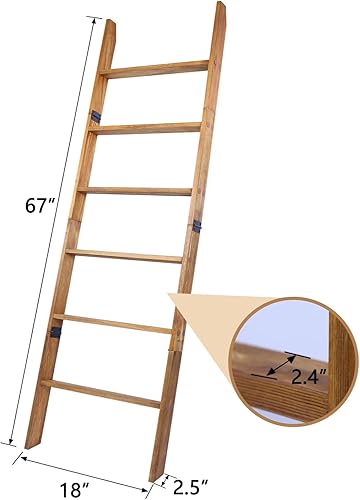 Miniatura 47 de Escalera para mantas, soporte de edredón de madera de 6 niveles, estante decorativo para escalera, estante inclinado, estante de almacenamiento