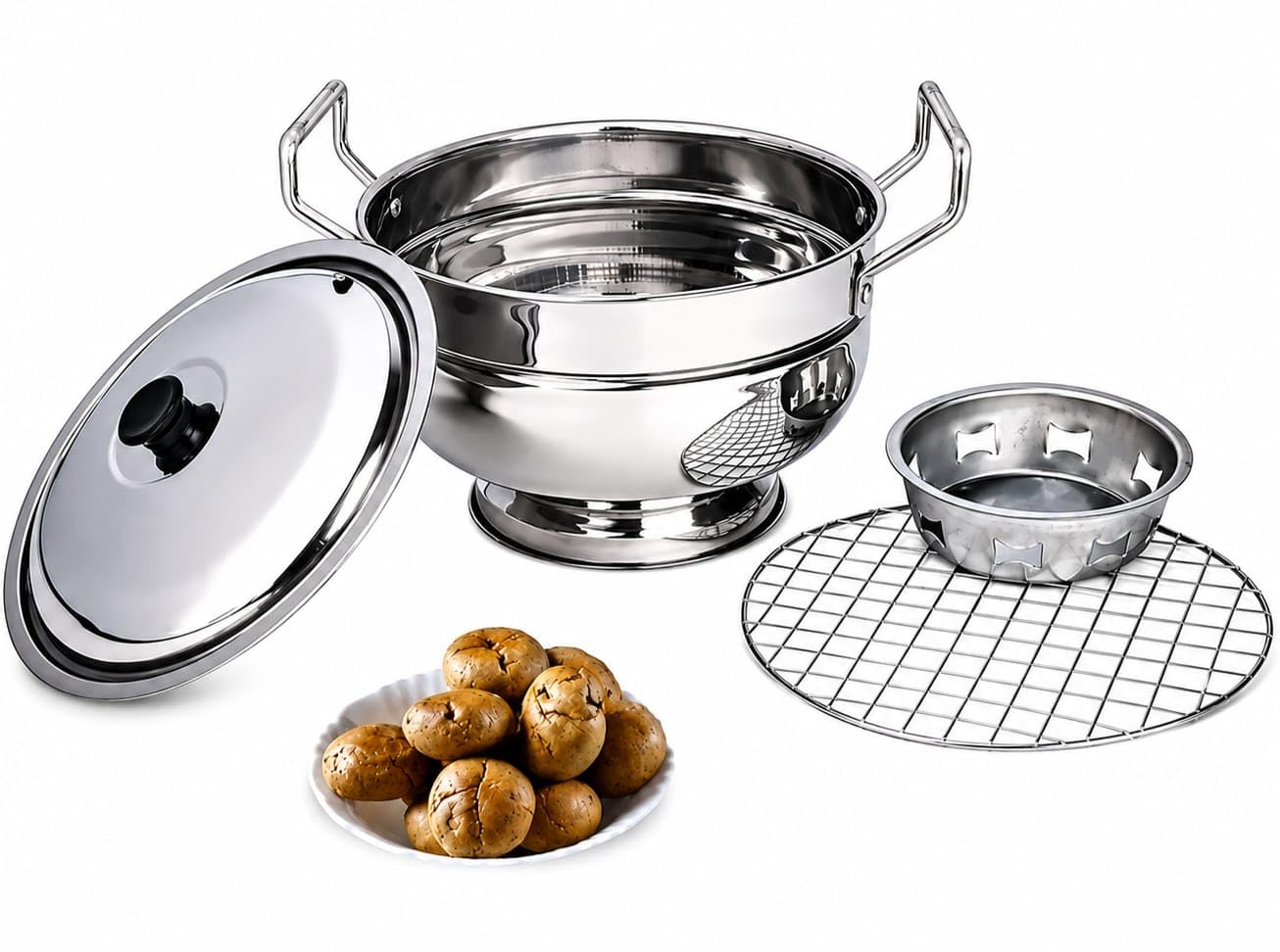 Stainless Steel Gas Tandoor Cooker | Multipurpose Bati Maker, BBQ Grill, Cake & Pizza Baker | Food Grade Steel | Gas Stove Compatible.-image-31