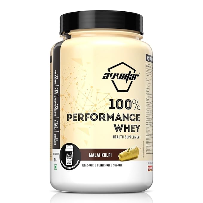 avvatar PERFORMANCE WHEY PROTEIN | 1Kg | Malai Kulfi Flavour I 27.5g Protein | 29 Servings