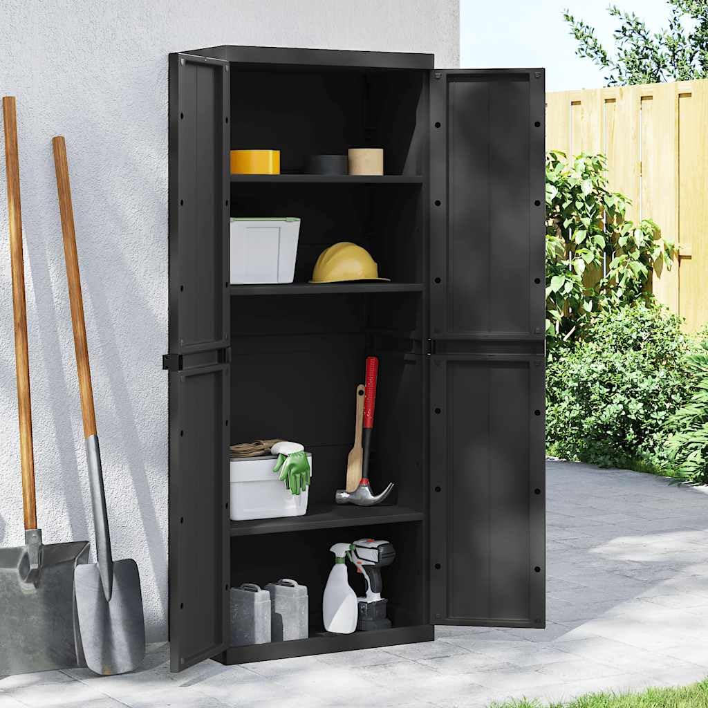 Gartenschrank Schwarz 65x37x165 cm Polypropylen PP, Wetterbeständiger Geräteschrank mit Einlegeboden für Gartenutensilien, Balkon- und Terrassenschrank abschließbar