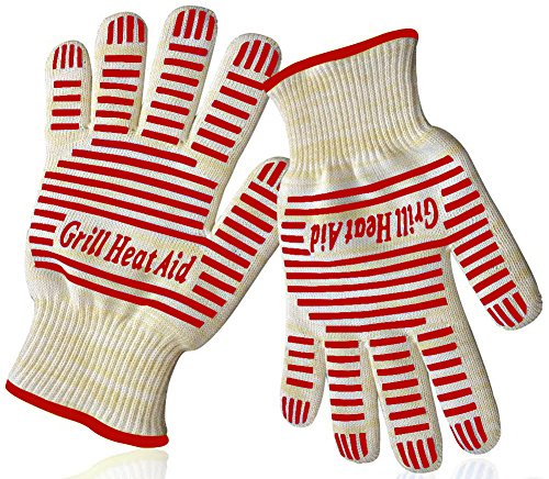 Image of GRILL HEAT AID BBQ Grill Gloves Heat Proof for Grilling - Fireproof 1472F Heat-Resistant Grill Mitts for Outdoor Barbecue and Smoker, Campfire, Fire Pit, Oven Glove with Fingers for Baking Pizza