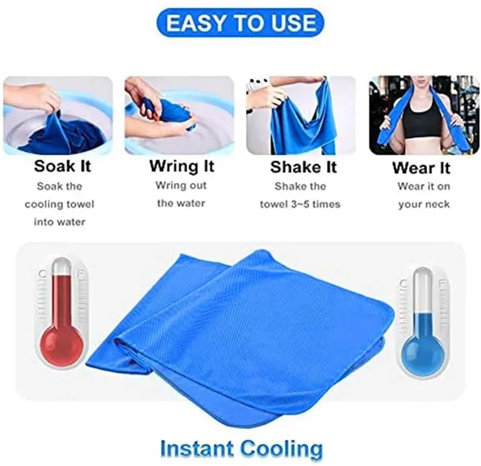 Toalla Refrigerante Toalla Deportiva refrescante de Microfibra, Toalla enfriamiento instantáneo for Gimnasio, natación, Yoga, Correr, 30 x 90 cm, Secado rápido, paño
