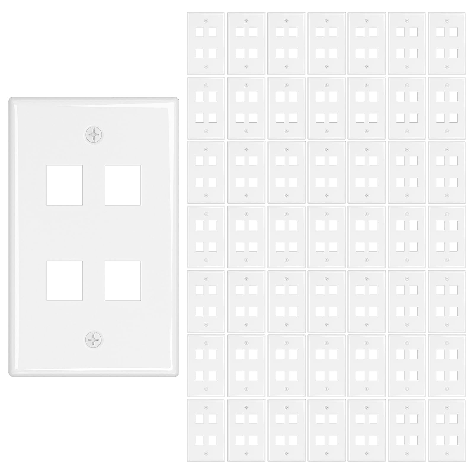 iwillink 4-Port Keystone Wall Plate 50-Pack, Ethernet Wall Plate