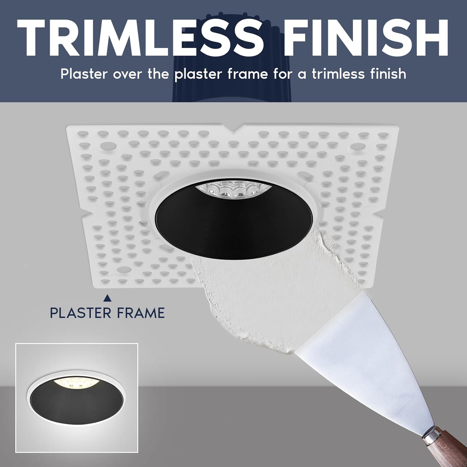 LUXRITE 1-Inch LED Trimless Recessed Spotlight with Black Reflector Trim Replacement 10W, 850LM, 2700K-5000K, 38° Beam Angle, Dimmable, Push-n-Lock, CRI90, Damp & IC Rated, ETL White + Black