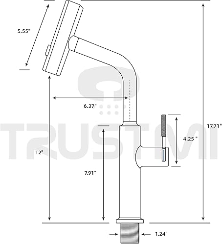 Miniatura 6 de TRUSTMI - Grifo de cocina con rociador extraíble, grifo de fregadero de barra de un solo agujero, montaje en cubierta, 3 funciones, grifo de cocina