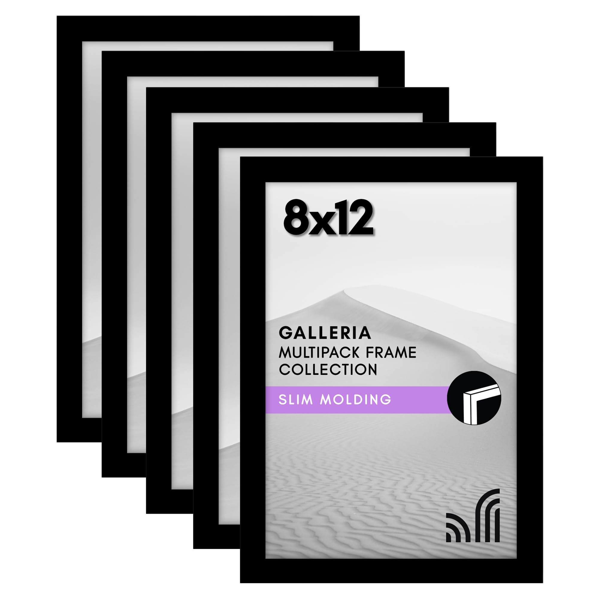 Americanflat 8x12 Picture Frame with Polished Plexiglass - Set of 5 - Galleria Collection - Gallery Wall Frame Set for Tabletop and Wall Display - Black