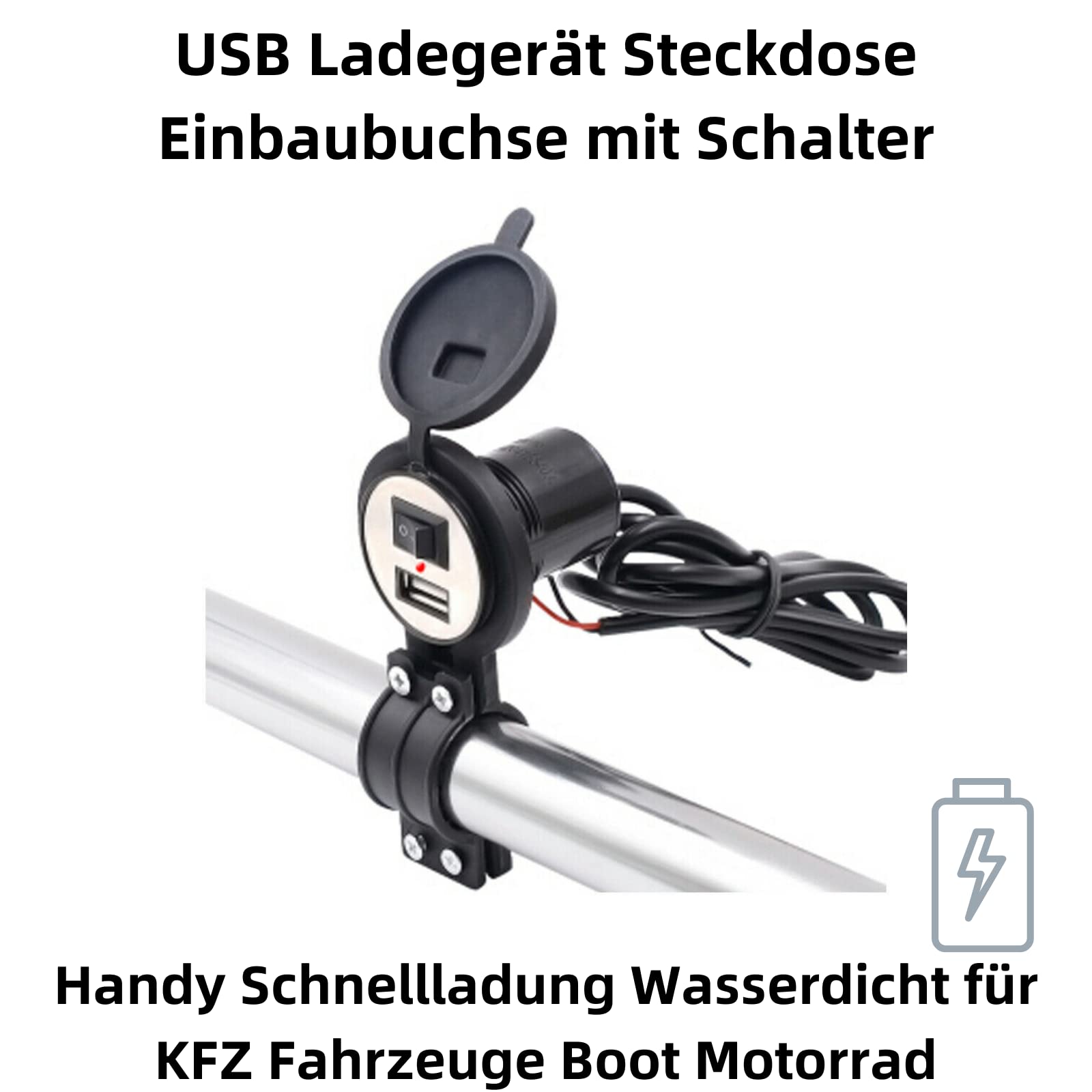 D71CS Waterdichte USB Oplader Auto - 5V/2.1A Inbouwstopcontact 12-24V Voor Auto, Boot & Vrachtwagen