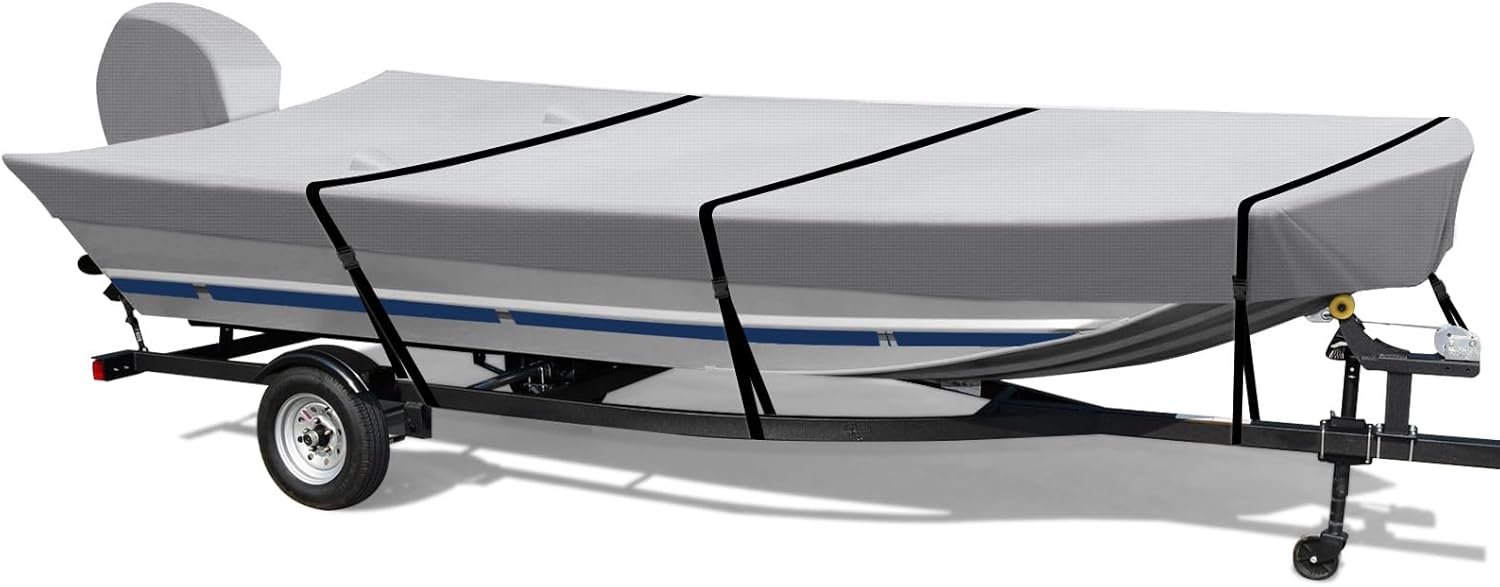 Heavy Duty Waterproof 600D Jon Boat Cover with Motor Cover Marine Grade UV Resistant, Fits 16ft Long and Beam Width up to 75 inches, Gray Heavy Duty Waterproof 600D Jon Boat Cover with Motor Cover Marine Grade UV Resistant, Fits 16ft Long and Beam Width up to 75 inches, Gray