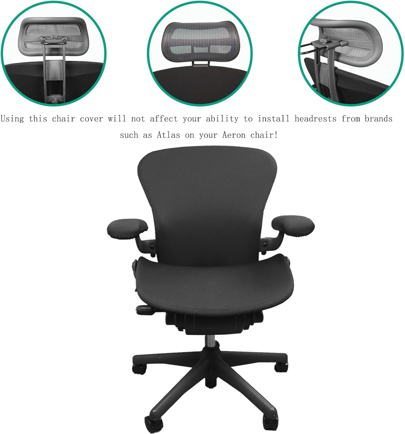 Suitable for Herman Miller Aeron Chair Covers, (4 Pieces Including armrest Covers) - Breathable, Comfortable, and Non-Slip (Graphite Black, Size C)