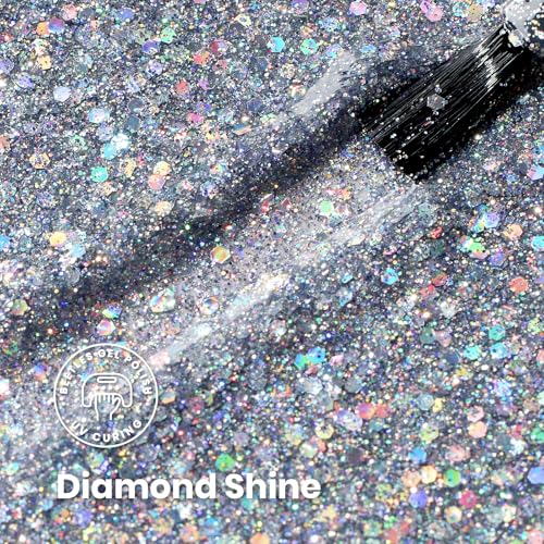 Image of Beetles Glitter Gel Nail Polish - 15ml Stay Shining Holographic Stardust Gel Polish Diamond-Shine Silver Nail Art Uv Led Home Salon Long-Lasting Soak-Off Holographic Glitter Gel Gift for Women