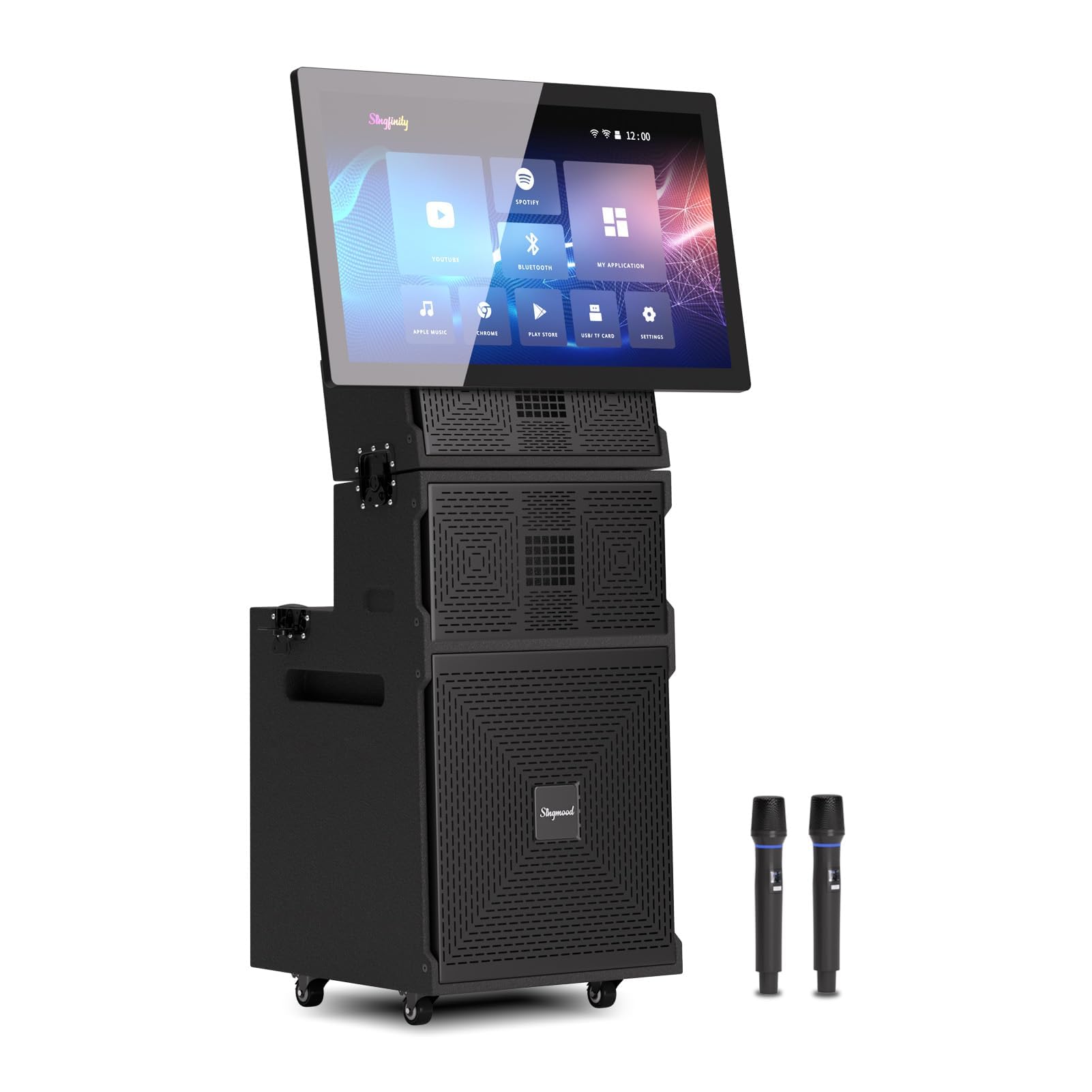 Máquina de karaoke con 2 micrófonos UHF Subwoofer Home Theater Audio Barra de sonido Soporte Óptico/Bluetooth/AUX/USB/PC Máquina de canto de karaoke de madera para TV, hogar, karaoke, fiesta de canto