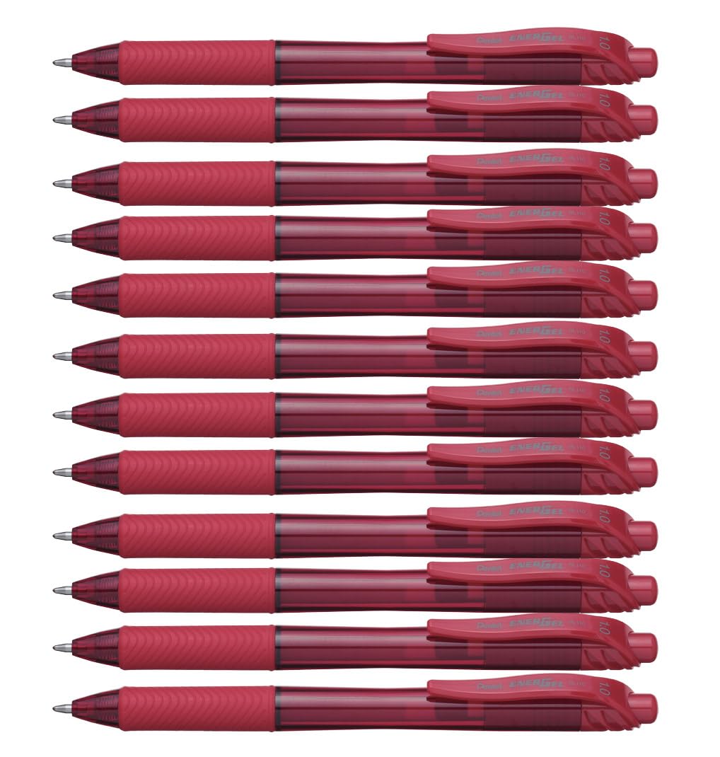 Pentel BL110-B EnerGel Hybrid Gel-Tintenroller mit Druckmechanik 1,0 mm Kugeldurchmesser = 0,5 mm Strichstärke, 12 Stück, rot