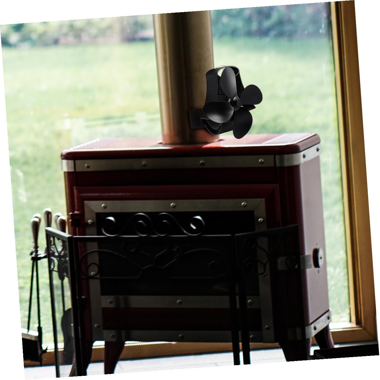 Thermal Power Fireplace Stove Fan with 4 Blades, Black Heat Powered Wood Burner Fan, Magnetic High-temperature Motor for Efficient Heat Circulation