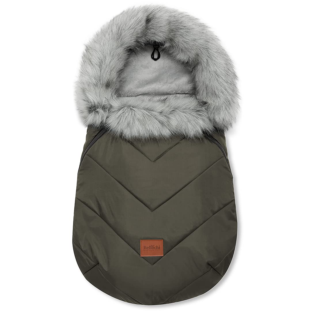 Bellochi Fußsack Kinderwagen Winter Universal Fußsack Buggy Winter - Kuschelig Warme Wintersack Kinderwagen mit Reißverschluss und Pelz (X - Khaki)