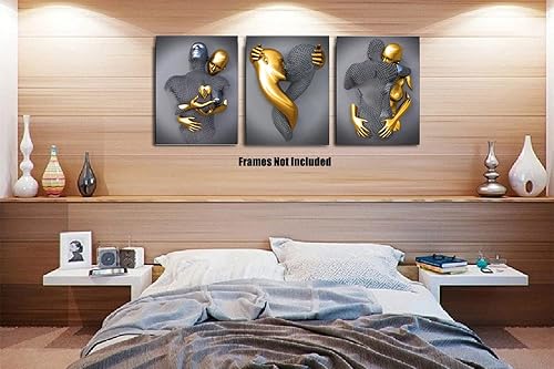 Miniatura 2 de Lienzo decorativo de pared para dormitorio, póster romántico negro y dorado para decoración de pared de pareja y sala de estar, 16 x 20 pulgadas,