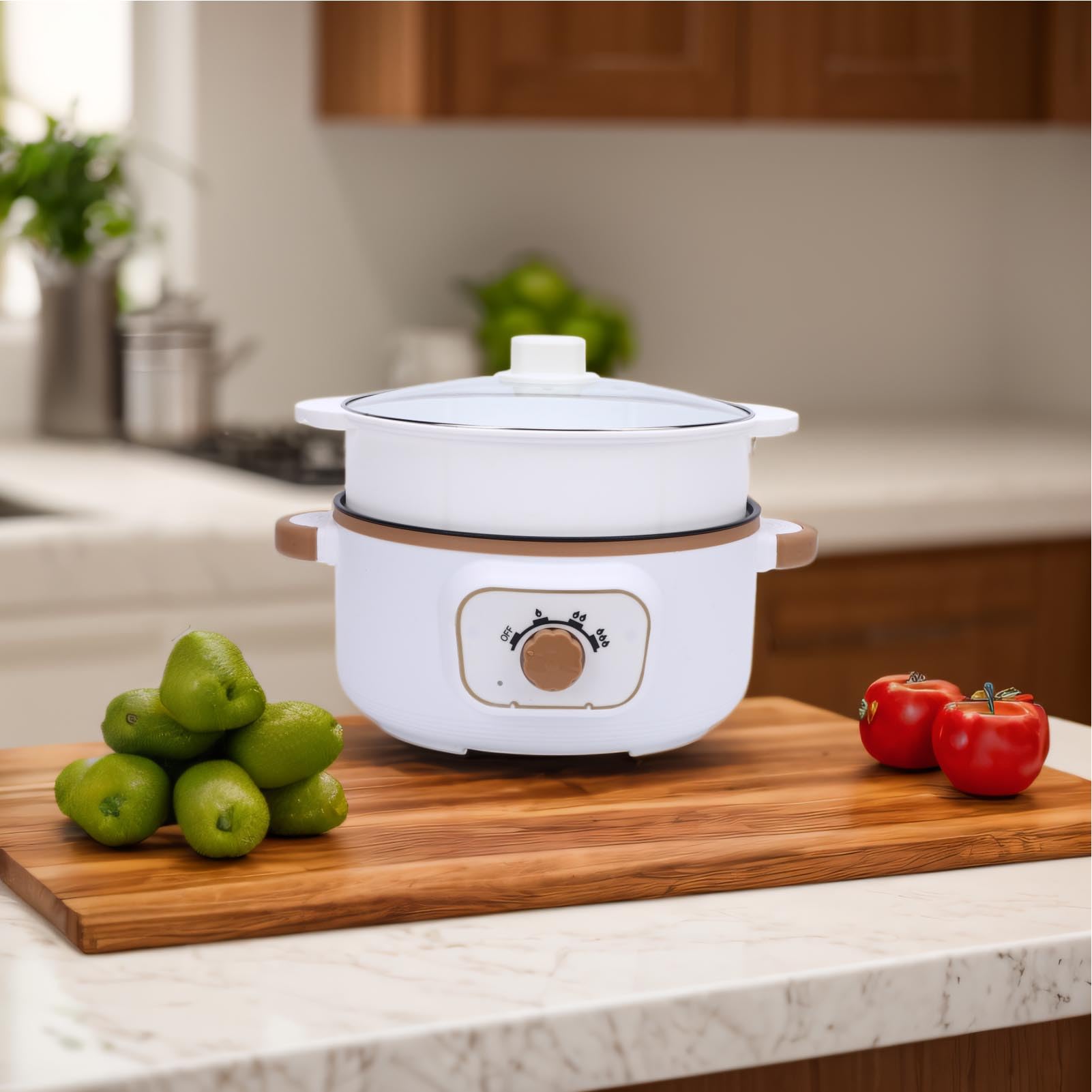 Nonstick Coating Ramen Cooker, Rapid Heating 1000W Power Multifunctional 3.6L Electric Hot Pot with Steaming Basket for Dorm and Office (US Plug)