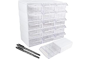 Stackable Drawer Organizer for Small Parts with Adjustable Dividers, White, 15 Pack