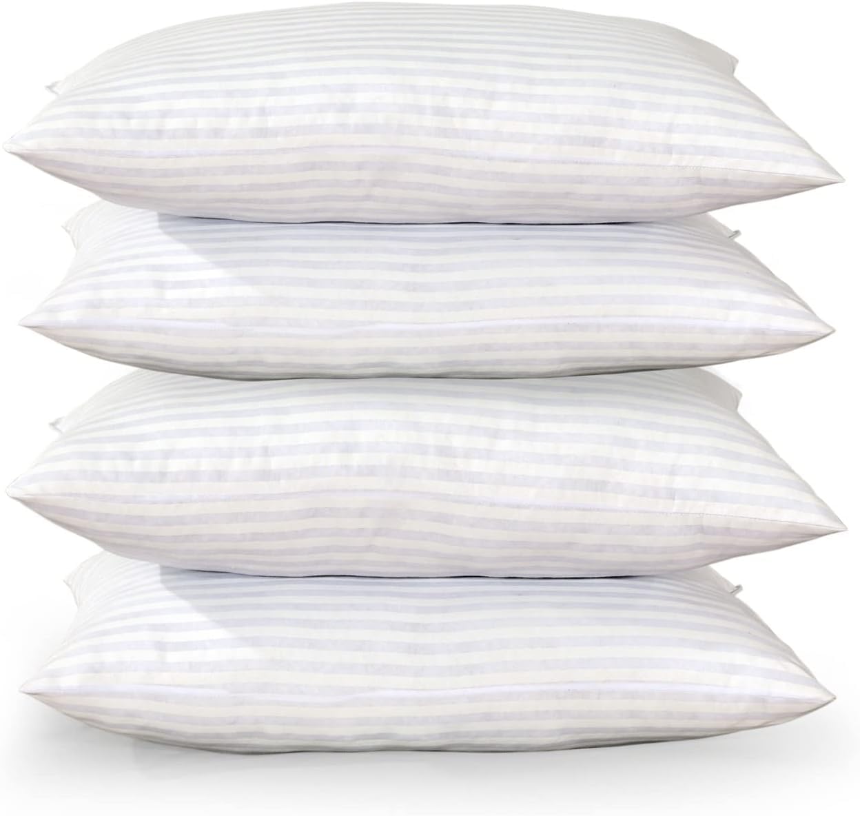 Xania White Sleep Comfort Satin Stripe Pillow - Luxury Soft Support Anti Allergy Bed Pillow Down Alternative Hypoallergenic Fluffy Hollowfibre Filled For Stomach Sleeper, (Pack Of 4)