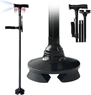 MedicaneFoldable Walking Canes with Led Light & Alarm, Adjustable Collapsible Walking Sticks for Women & Men, Heavy Duty All Terrain Tip for Stability | Walking Cane Stick for Seniors & Adults, Black