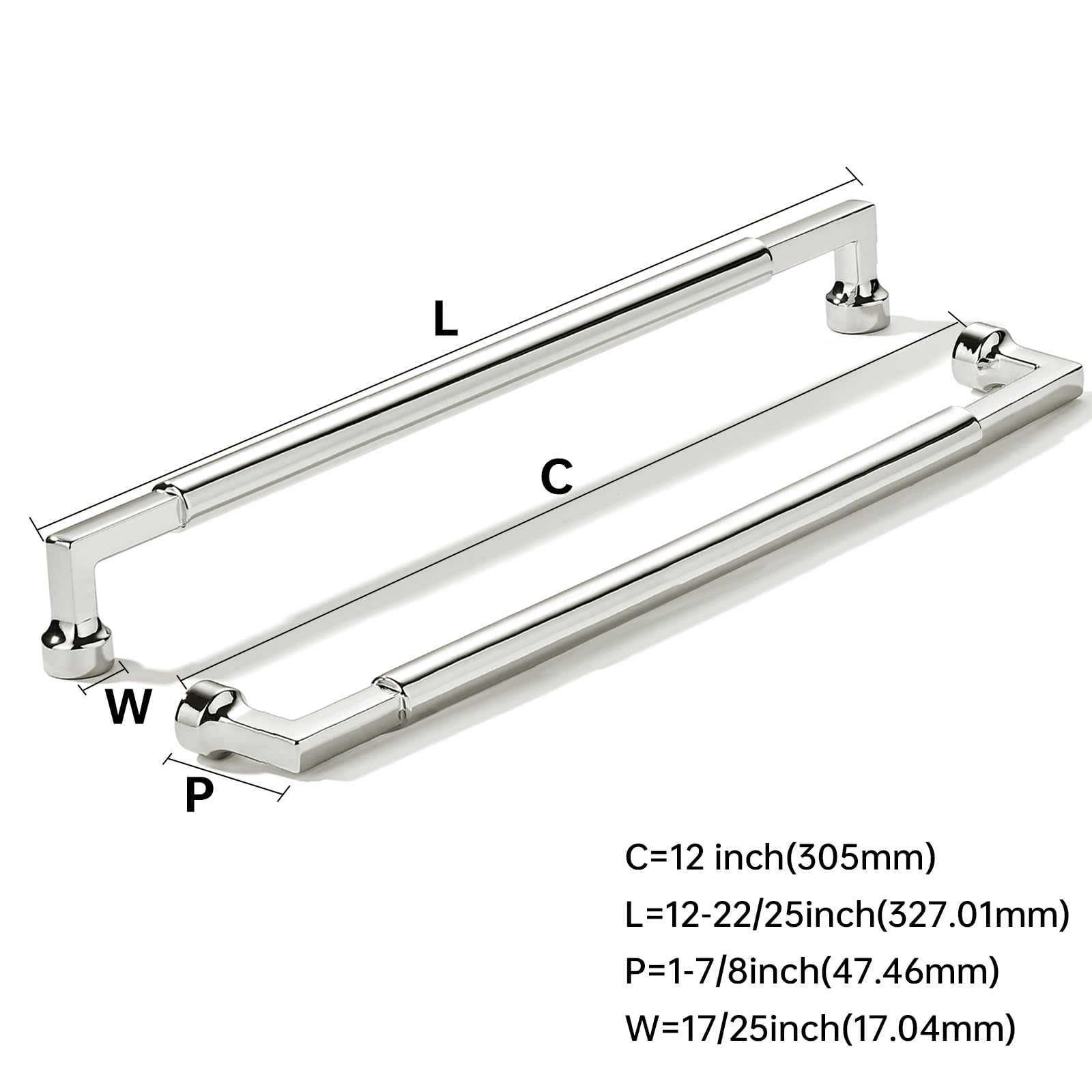 Square Polished Nickel Appliance Pull - 80345, 12 in (305 mm) — KHTUMEWARE