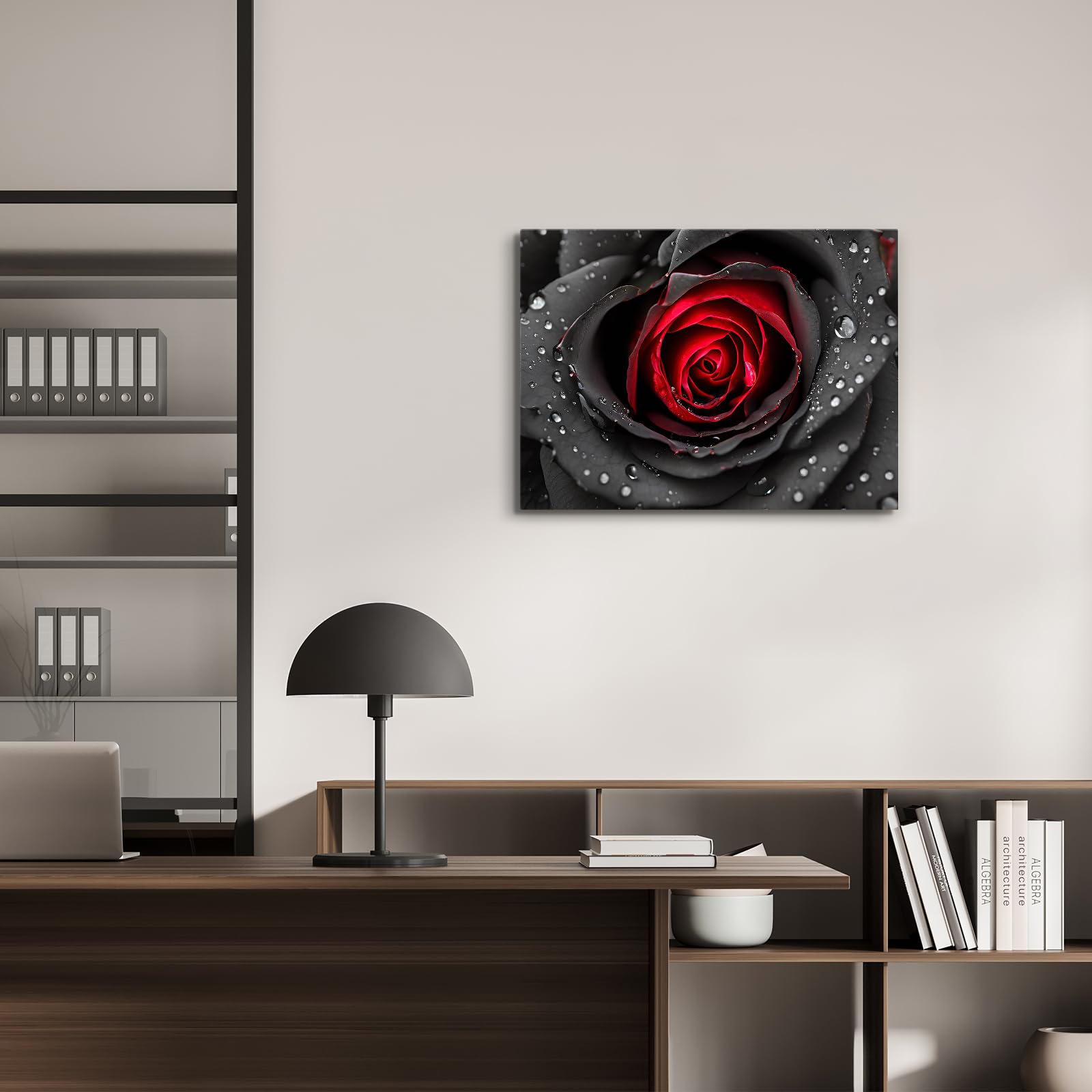 Amazon.co.jp: 黒と白の赤いバラのウォールアート バラの花の絵 壁の
